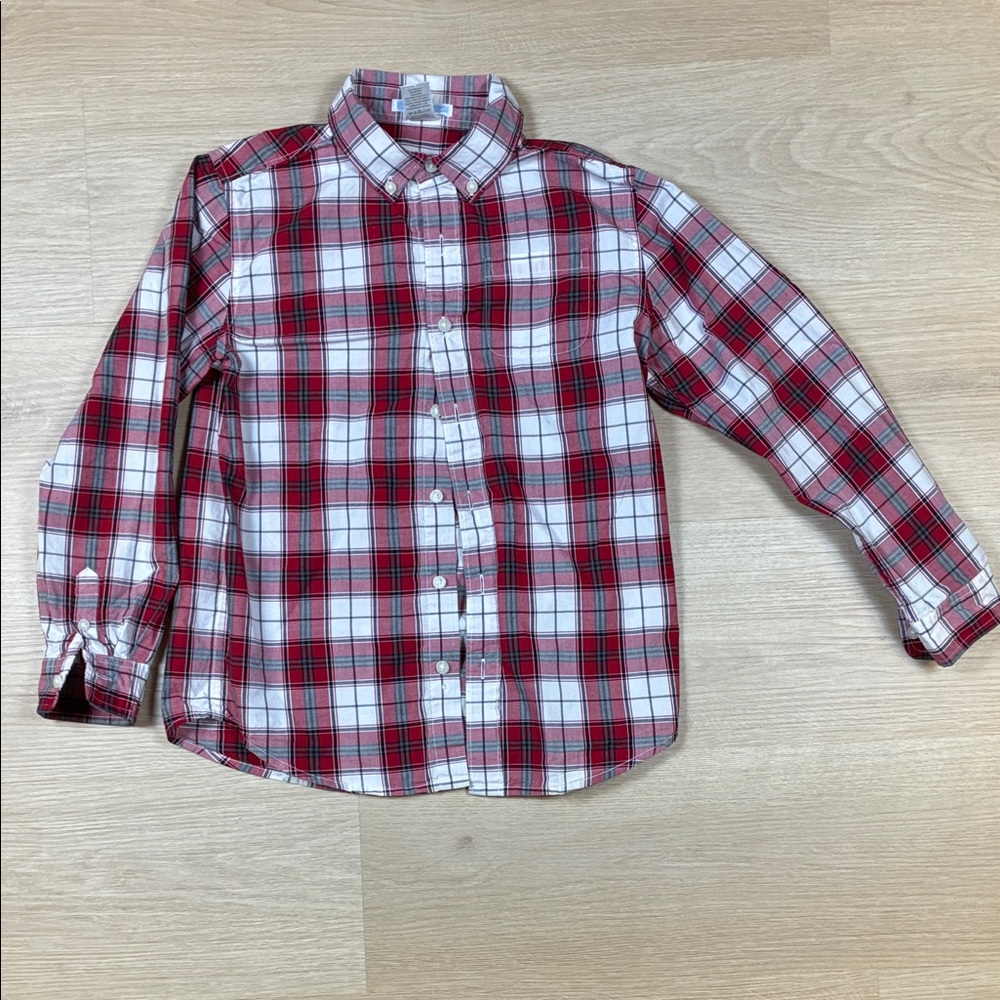 Janie and Jack Red White Gray Black Plaid Button Down Shirt Boy’s 8